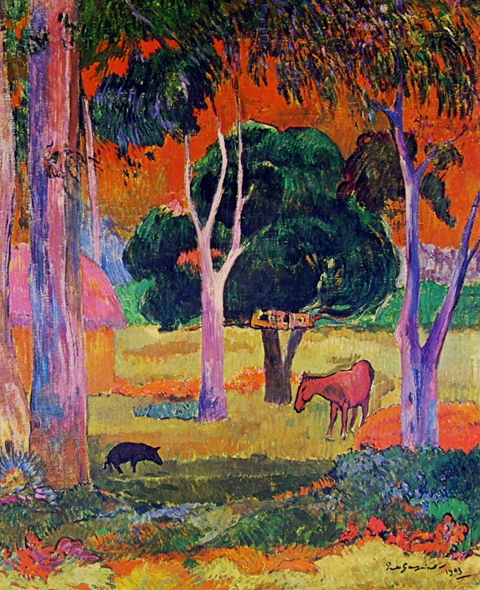 Paul Gauguin-cavallo al pascolo e maiale